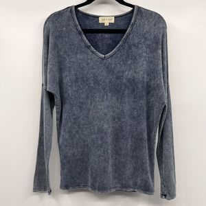 Cloth & Stone Anthropologie Top Blue Knit V-Neck Dolman Long Sleeve Womens Small